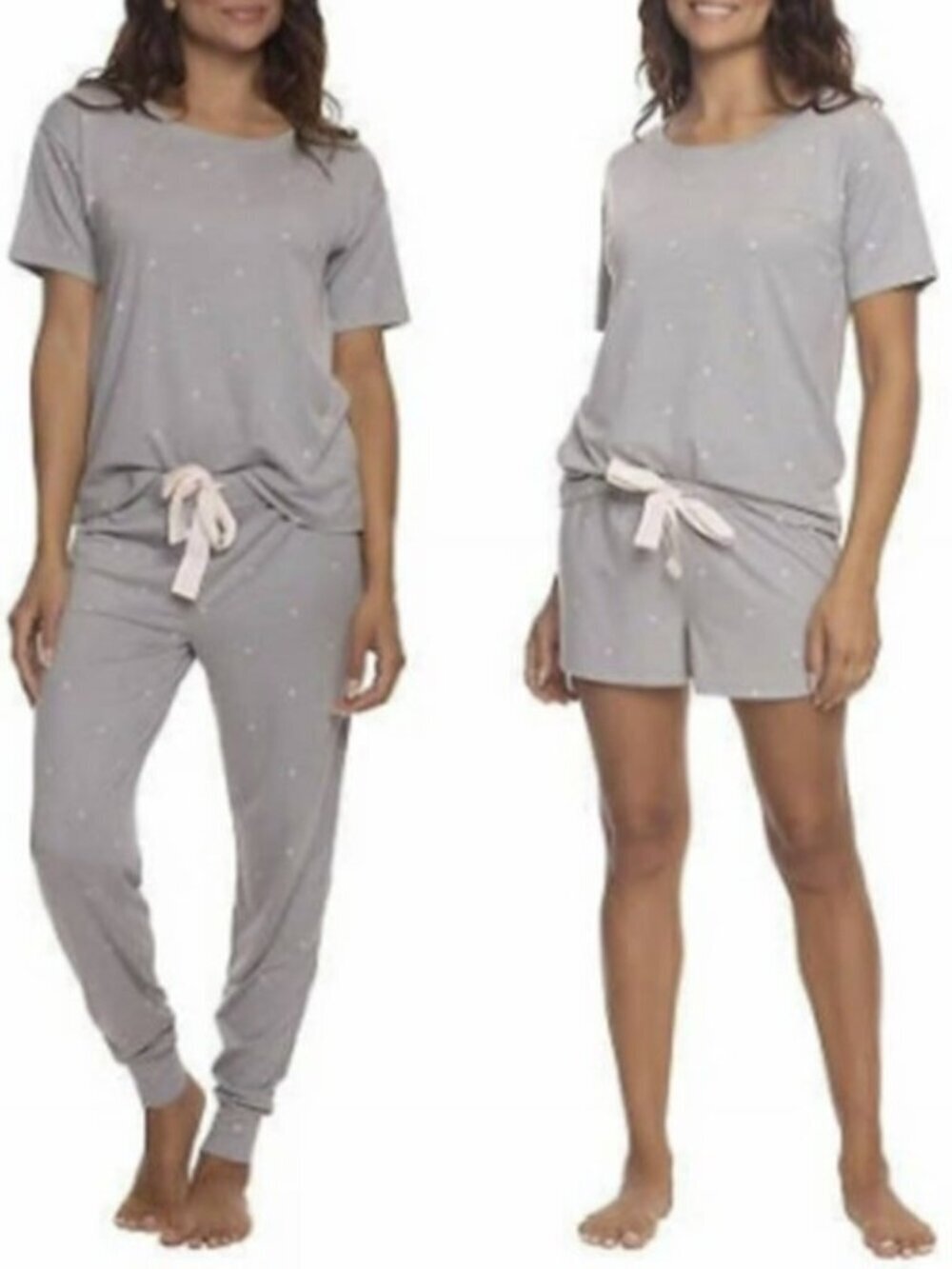 Felina Women's 3 Piece Lounge Set New Gray Pink Stars Pajama Set Size L